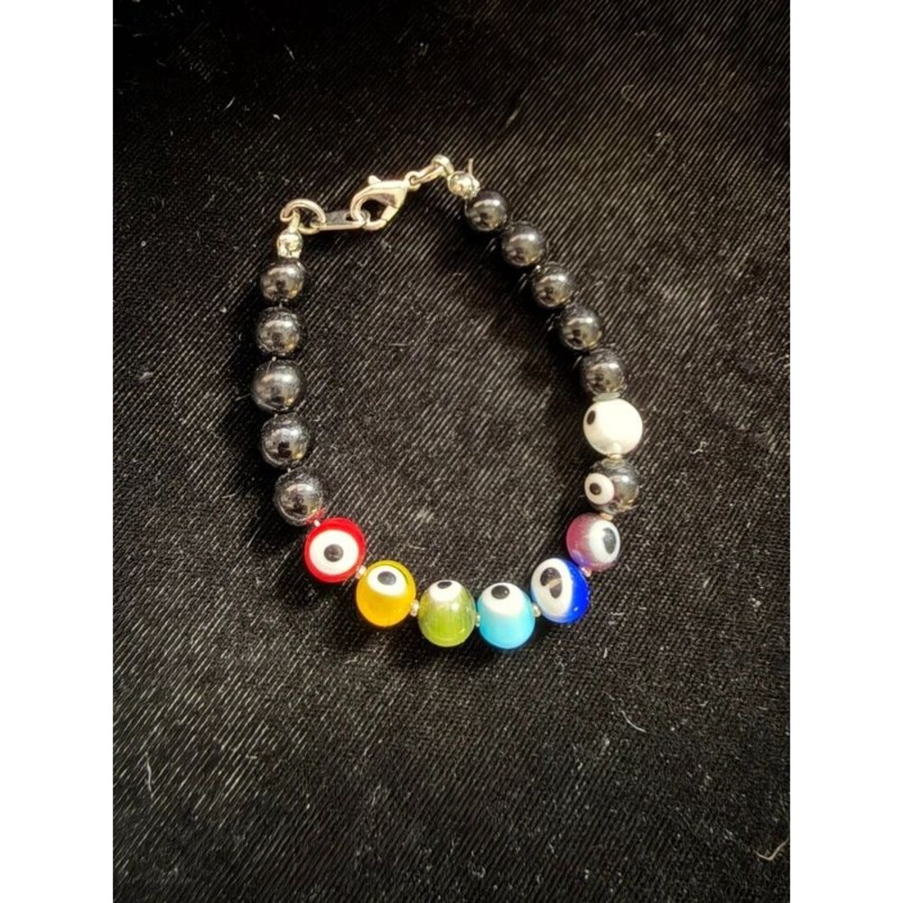 Evil Eye Beaded Bracelet, Multicolor Glass Beads